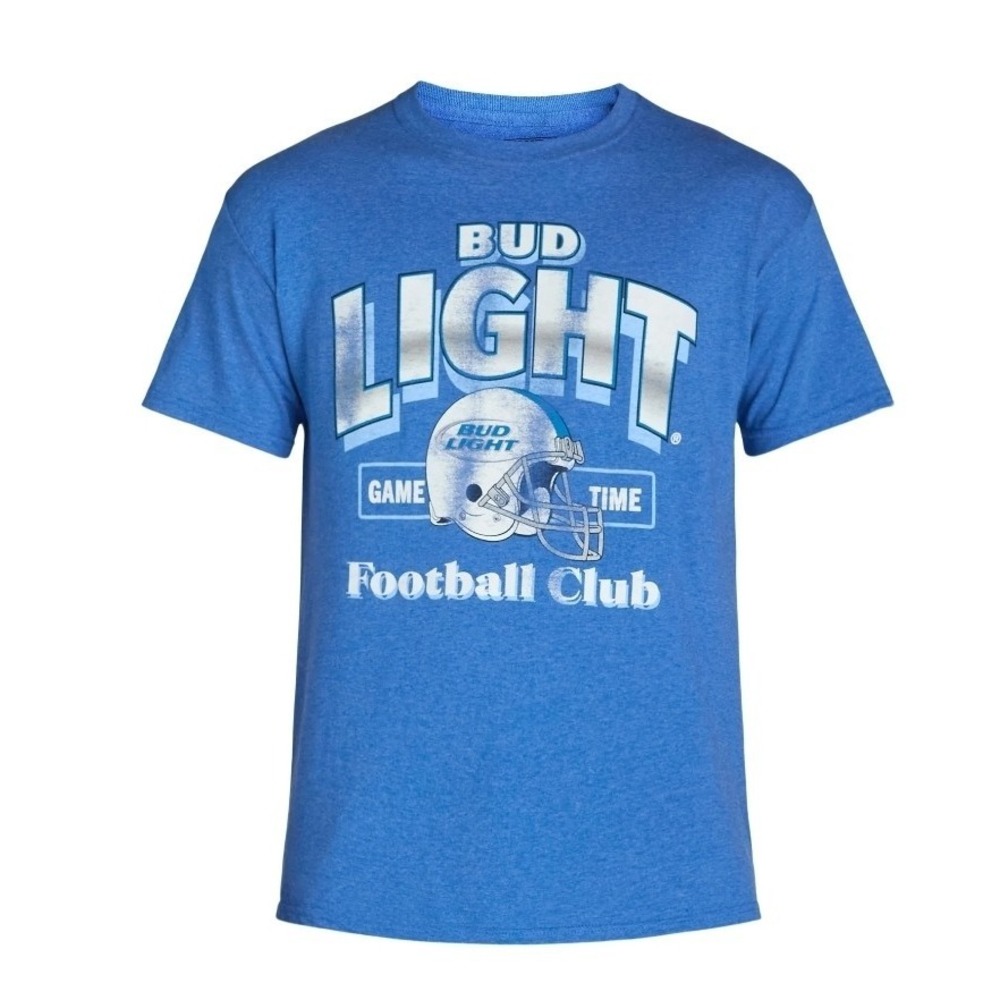 Bud Light Shirt Mens Medium Royal Heather Blue Beer Game Time Football Club New